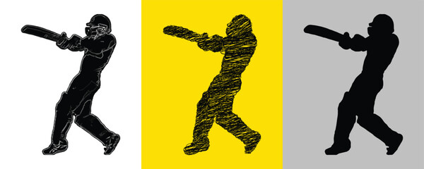 Cricket Player Fast Batting Position silhouette Vector Illustration Abstract Editable image