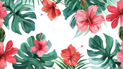 Foto auf Acrylglas Watercolor seamless pattern with tropical flowers. Be © Aliha