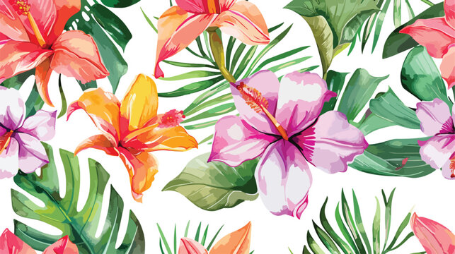 Watercolor seamless pattern with tropical flowers. Be