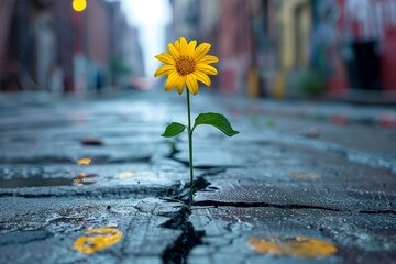 The minds resilience shines brightly in the face of adversity, like a vibrant flower pushing through cracks in the pavement, soft shadowns - obrazy, fototapety, plakaty