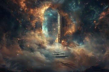 An Ethereal Doorway Leading to Narrative Realms of Transcendent and Introspective Discovery - obrazy, fototapety, plakaty