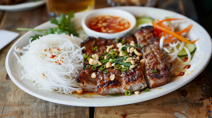 Vietnamese grilled pork with rice noodles