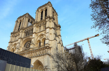 Paris, France - March 21, 2024 : Notre-Dame de Paris cathedral under reconstruction and renovation
