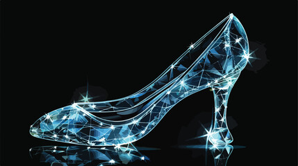 A crystal or glass slipper or high heel shoe on a blac