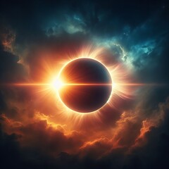 Obraz premium FULL SOLAR ECLIPSE – Total Solar Eclipse Dramatic – Illustration