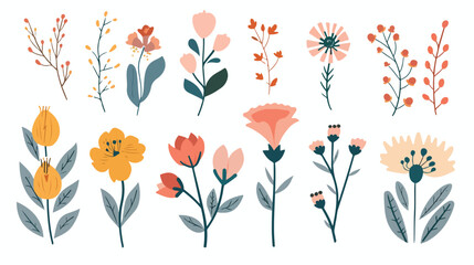 Abstract Modern Flowers clipart Floral Illustration Na - obrazy, fototapety, plakaty