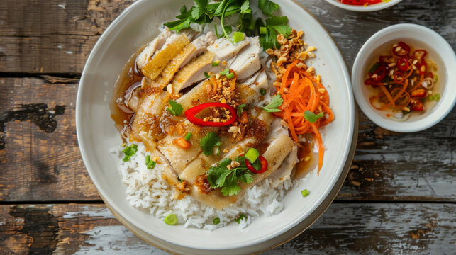 Authentic vietnamese chicken rice plate