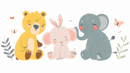 Adorable animals cute bear little bunny and elephant p