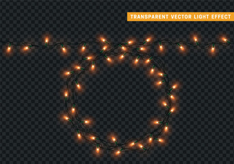 Christmas decorative light garlands. New Year's decor circular ring wreath. Realistic Xmas holiday decoration. vector illustration