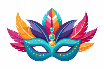 Festive carnival mask adorned with feathers and sequins, perfect for masquerade parties and themed events vector illustration