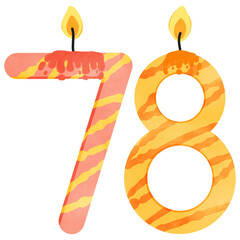 78th Birthday candle number, age, anniversary, burning candle number