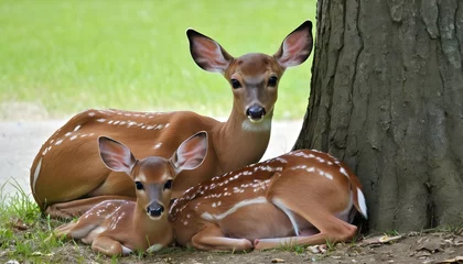 Tuinposter A-Doe-And-Her-Fawn-Nestled-Under-A-Tree- 2 © Lilas