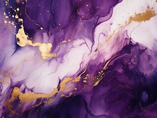Exclusive purple abstract alcohol ink pattern. Stream of mixing multi-colored paints. Blots and stripes of ink texture for print and design