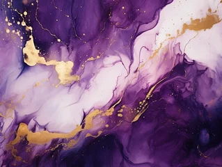 Deurstickers Exclusive purple abstract alcohol ink pattern. Stream of mixing multi-colored paints. Blots and stripes of ink texture for print and design © Hanna