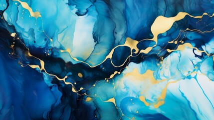 Alcohol Background. Dark blue, White and Gold Spots. Blue ice background. Water Ink Stains. Aquamarine Stains Gouache. Alcohol Ink Stains. Blue Abstract.