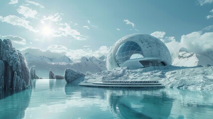 Futuristic Ice Age park with CRISPR-resurrected animals - obrazy, fototapety, plakaty
