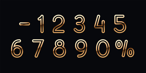 Golden elegant numbers 1, 2, 3, 4, 5, 6, 7, 8, 9, 0. Chic Design sign isolated on black background. Gold set of number, font luxury. vector illustration