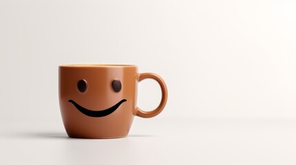 A cheerful, animated coffee cup with a smiling face