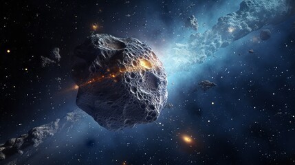 A close up of a dazzling asteroid in space - obrazy, fototapety, plakaty