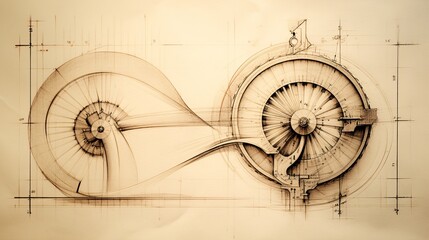Abstract drawing highlights ancient vehicle. Technical sketch unveils old machinery.