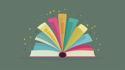 Enchanting Composition: A Book Lover's Haven with Colorful Stacks and Homegrown Charm - Vector Illustration