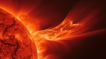 A close up of a solar prominence erupting from the sun's surface