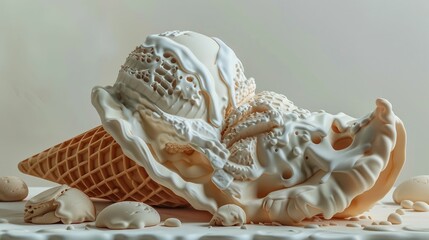 Detailed D Clay of a Decadent Ice Cream Scoop and Waffle Cone Dessert - obrazy, fototapety, plakaty