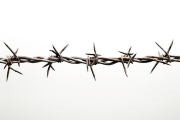 Entwined Chaos: A Close Up of Barbed Wire on a White Background. White or PNG Transparent Background..
