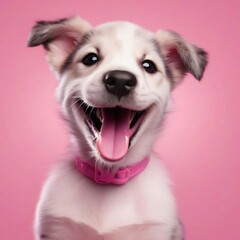happy cute puppy on solid pink background