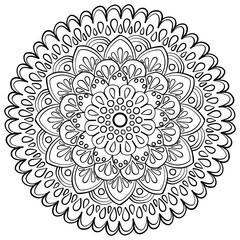 Fantasy mandala with drops and circles, round coloring page for activity and design