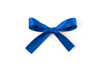 Satin ribbon bow blue color isolated on white background - 778168121