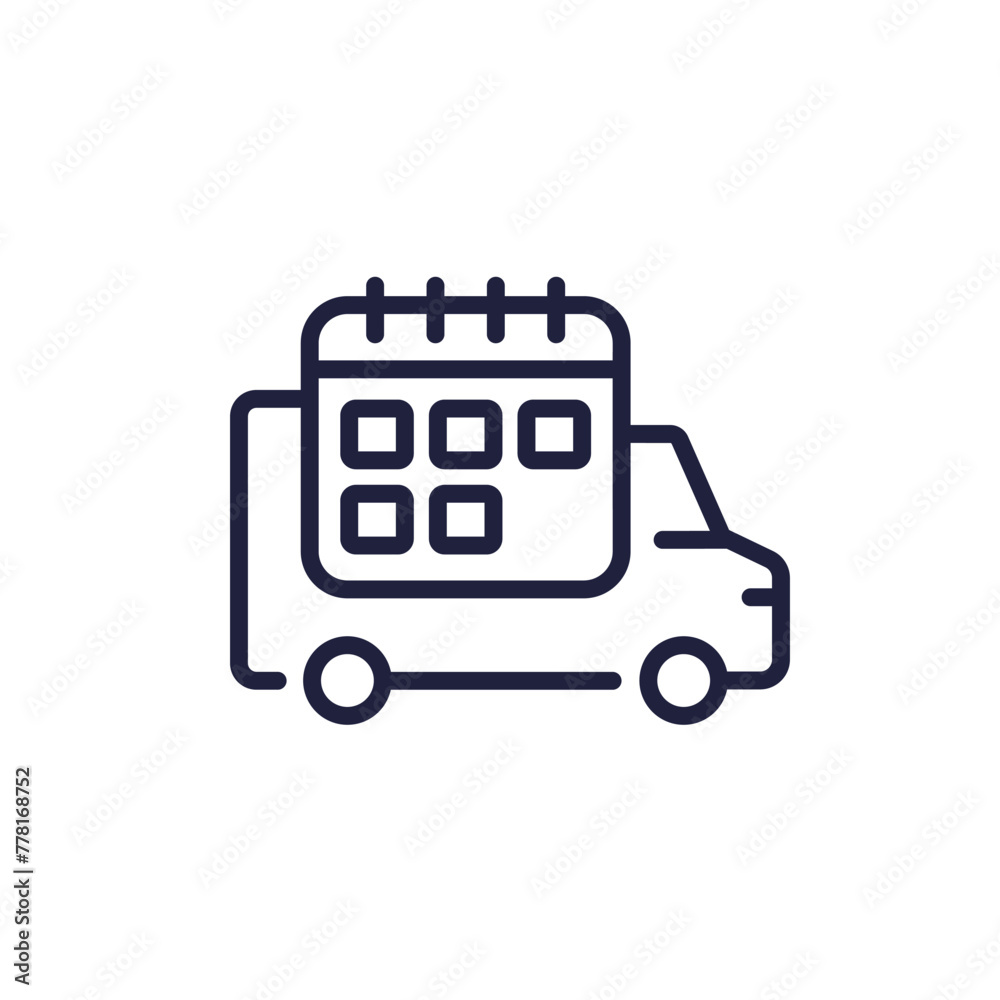 Sticker delivery schedule line icon with a van