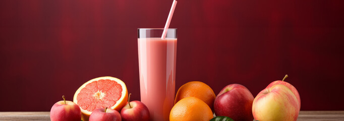 Citrus smoothie in a glass with an eco straw, fresh oranges and grapefruit.
Concept: healthy drinks, diet and detox programs, cocktails, natural juices. Copy space banner