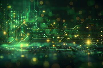 Dynamic abstract technological background with vibrant blue-green hues