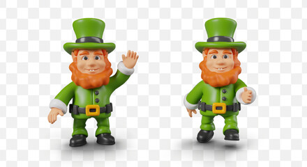 Funny bearded leprechaun in traditional clothes. Mythical character, fabulous smiling little man