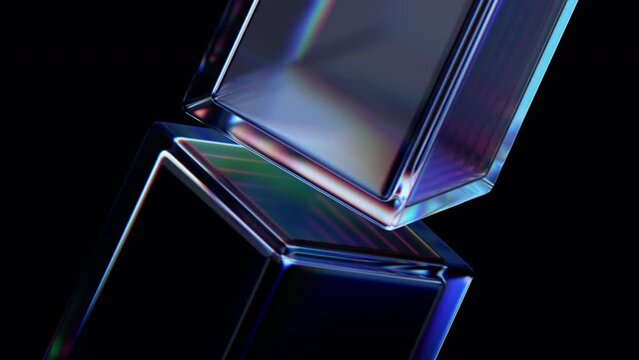 Abstract animation, 3d render of rotating glass cubes, 4k seamless looped video