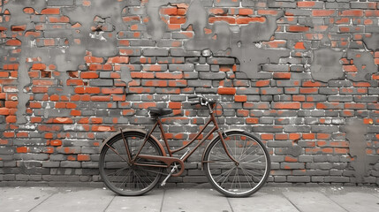 Nestled against aged bricks, a vintage bicycle becomes a relic of forgotten journeys-1 - obrazy, fototapety, plakaty