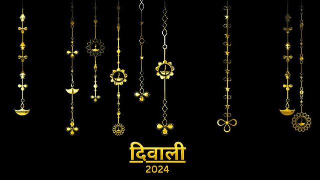 Diwali 2024 Indian festival hindi text design with golden shine animation video