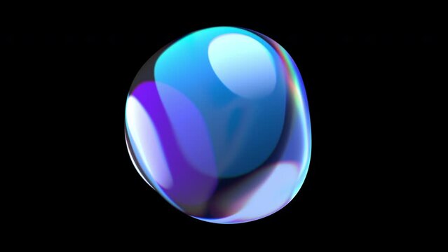 Abstract 3d animation of a colorful bubble on black background, 4k video, loop
