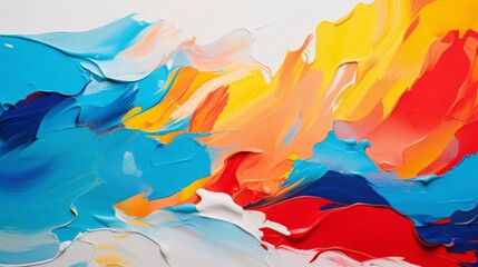 An artist's bold strokes of paint on a canvas, creating vibrant art