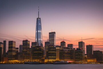 Obraz premium city skyline at sunset | city skyline at night | city at sunset | city at night | building in city