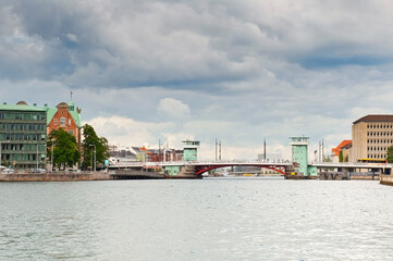 Landscape seeing from the tour boat deck in Copenhagen, Denmark