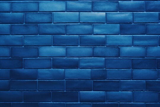 Navy Blue majorelle shiny clean metro brick wall background pattern with copy space for design blank 
