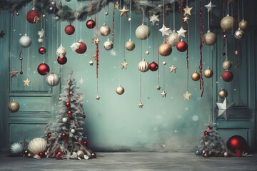 Whimsical christmas decorations against a backdrop designed for your message