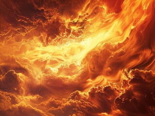 A surreal depiction of evaporating clouds against a fiery sunset sky - obrazy, fototapety, plakaty