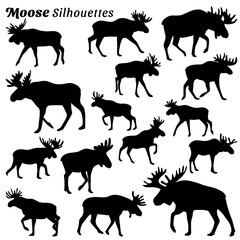 Collection of moose silhouette vector Illustrations