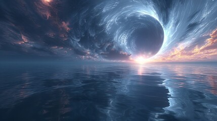Ether Eclipse reflections shimmer on Sapphire Swirl oceans - obrazy, fototapety, plakaty