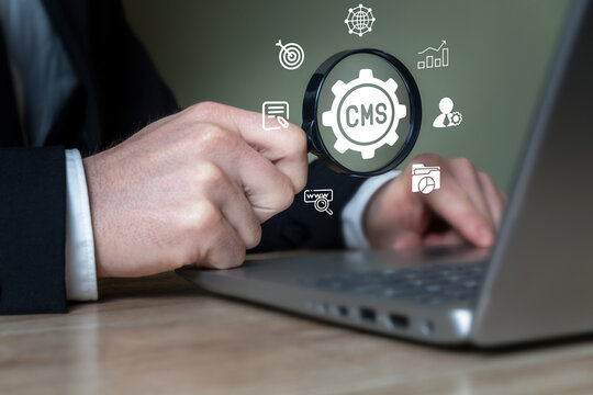 Digital content creation concept, businessman or administrator uses content management systems.