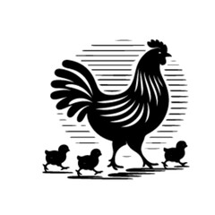 minimalist A hen with her chick leading her chicks across the yard vector black color silhouette, Black color silhouette-08
