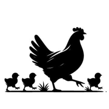 recommend clip art: minimalist A hen with her chick leading her chicks across the yard vector black color silhouette, Black color silhouette-12